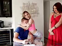 Dude has a nice threeway fuck with a MILF stepmom and his girlfriend