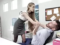 Nerdy anorexic secretary Kyaa Chimera is fucked hard by handsome co-worker