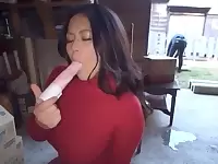 Horny Japanese girl Hagi Azusa plays with a large fake dick