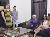 Group dicking on the sofa with mature woman - Celeste and Sissy